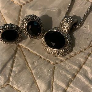 Black in genuine sterling silver necklace earrings